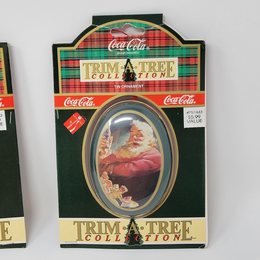 Set of 6 Vintage 1991 Coca Cola Santa Tin Trinket Box Christmas Ornaments - New - Picture 12 of 16